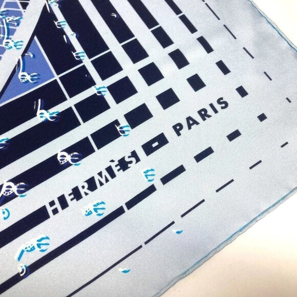 HERMES Carre90 24 FAUBOURG SECONDE Ginza Store 10th Anniversary Scarf silk blue - Picture 10 of 11